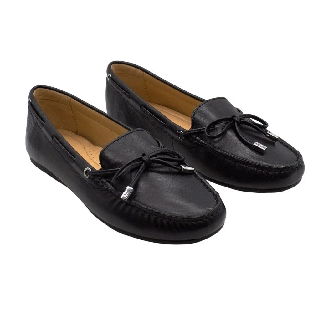Michael Kors Sutton Moccasin Driver Flat Shoes MK Signature Black Size 6 Women's